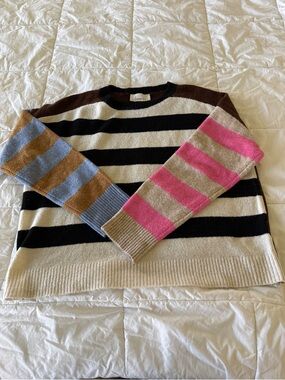 Anthropologie Striped Crewneck Sweater with Multi-Color Sleeves